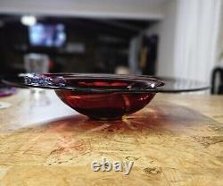 RARE FIND- Murano Style Hand Blown Red Glass Centerpiece Bowl