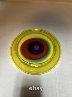 RARE Lino Tagliapietra Murano Saturno Hand Blown Glass Bowl Yellow Red Blue