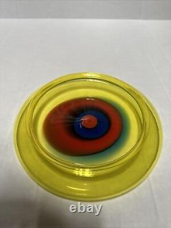 RARE Lino Tagliapietra Murano Saturno Hand Blown Glass Bowl Yellow Red Blue