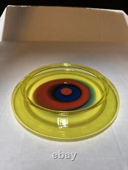 RARE Lino Tagliapietra Murano Saturno Hand Blown Glass Bowl Yellow Red Blue