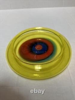 RARE Lino Tagliapietra Murano Saturno Hand Blown Glass Bowl Yellow Red Blue