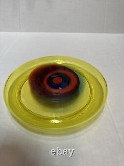 RARE Lino Tagliapietra Murano Saturno Hand Blown Glass Bowl Yellow Red Blue