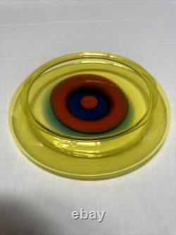 RARE Lino Tagliapietra Murano Saturno Hand Blown Glass Bowl Yellow Red Blue