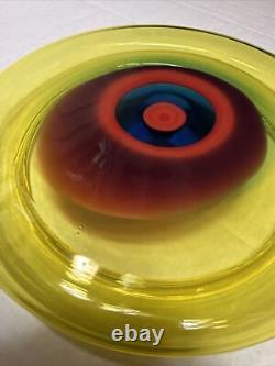 RARE Lino Tagliapietra Murano Saturno Hand Blown Glass Bowl Yellow Red Blue