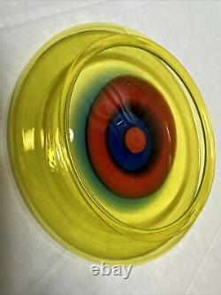 RARE Lino Tagliapietra Murano Saturno Hand Blown Glass Bowl Yellow Red Blue