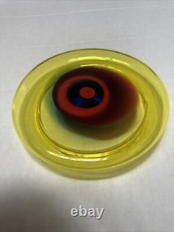 RARE Lino Tagliapietra Murano Saturno Hand Blown Glass Bowl Yellow Red Blue