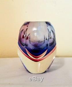 RARE! Mid Century Modern MURANO Sommerso Cased Glass Vase MINT CONDITION