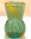 RARE Murano Style Hand Blown Art-Glass Vase Swirl Wavy Multicolored Blue VTG MCM