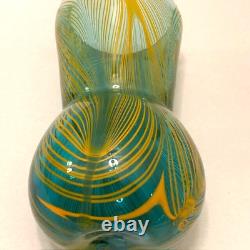 RARE Murano Style Hand Blown Art-Glass Vase Swirl Wavy Multicolored Blue VTG MCM