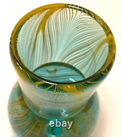 RARE Murano Style Hand Blown Art-Glass Vase Swirl Wavy Multicolored Blue VTG MCM