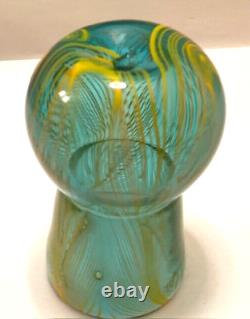 RARE Murano Style Hand Blown Art-Glass Vase Swirl Wavy Multicolored Blue VTG MCM