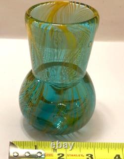 RARE Murano Style Hand Blown Art-Glass Vase Swirl Wavy Multicolored Blue VTG MCM