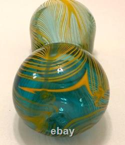 RARE Murano Style Hand Blown Art-Glass Vase Swirl Wavy Multicolored Blue VTG MCM