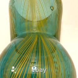 RARE Murano Style Hand Blown Art-Glass Vase Swirl Wavy Multicolored Blue VTG MCM