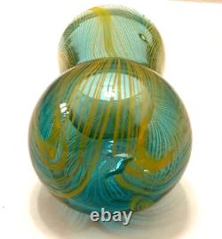 RARE Murano Style Hand Blown Art-Glass Vase Swirl Wavy Multicolored Blue VTG MCM