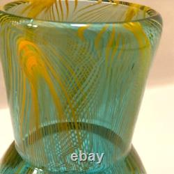 RARE Murano Style Hand Blown Art-Glass Vase Swirl Wavy Multicolored Blue VTG MCM