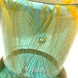 RARE Murano Style Hand Blown Art-Glass Vase Swirl Wavy Multicolored Blue VTG MCM