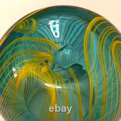 RARE Murano Style Hand Blown Art-Glass Vase Swirl Wavy Multicolored Blue VTG MCM