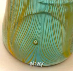 RARE Murano Style Hand Blown Art-Glass Vase Swirl Wavy Multicolored Blue VTG MCM