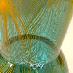 RARE Murano Style Hand Blown Art-Glass Vase Swirl Wavy Multicolored Blue VTG MCM