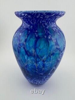 RARE Murano Style Hand Blown Blue Vase 6 inches Signed