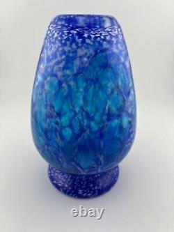 RARE Murano Style Hand Blown Blue Vase 6 inches Signed