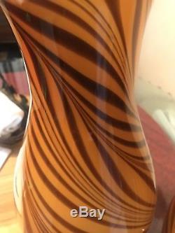 RARE PAIR Murano Hand Blown Glass Large Tiger Stripe Vases w Stickers MINT