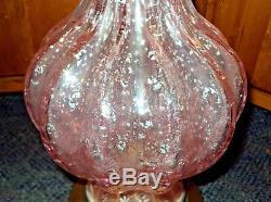 RARE Pink BAROVIER & TOSO MURANO Glass Table Lamp Silver Foil Hand Blown