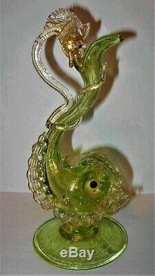 RARE Salviati Circa 19th Century Hand Blown Art Glass Figural Snake Fish Vase