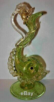 RARE Salviati Circa 19th Century Hand Blown Art Glass Figural Snake Fish Vase