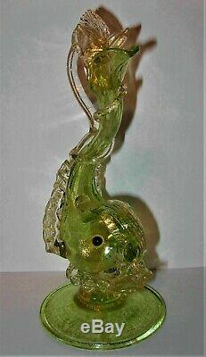 RARE Salviati Circa 19th Century Hand Blown Art Glass Figural Snake Fish Vase