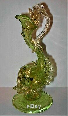 RARE Salviati Circa 19th Century Hand Blown Art Glass Figural Snake Fish Vase