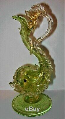RARE Salviati Circa 19th Century Hand Blown Art Glass Figural Snake Fish Vase