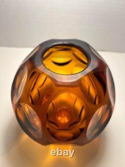 RARE Vintage Hand Blown Murano Italy Facet Amber Glass Vase 5