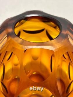 RARE Vintage Hand Blown Murano Italy Facet Amber Glass Vase 5
