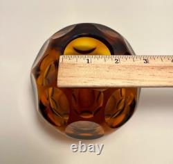 RARE Vintage Hand Blown Murano Italy Facet Amber Glass Vase 5