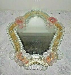 RARE Vintage Italian Venetian Murano Glass Vanity Table Wall Mirror 12 x 11.5