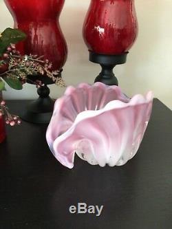 RARE Vintage1983 Italian Murano Art Glass Pink Opalescent Shell Pearl Bowl Decor