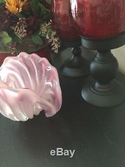 RARE Vintage1983 Italian Murano Art Glass Pink Opalescent Shell Pearl Bowl Decor