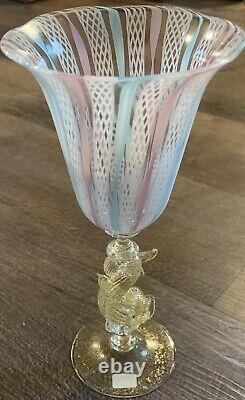 RARE vintage MURANO hand blown goblet with dolphine and 24k gold base