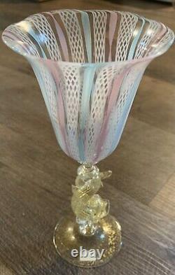 RARE vintage MURANO hand blown goblet with dolphine and 24k gold base