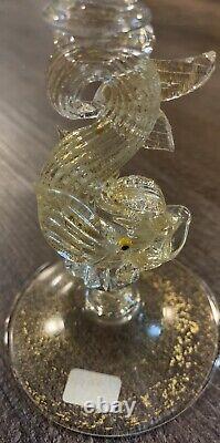 RARE vintage MURANO hand blown goblet with dolphine and 24k gold base