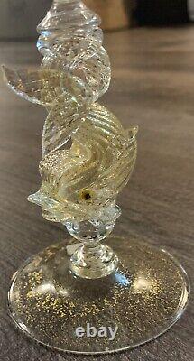 RARE vintage MURANO hand blown goblet with dolphine and 24k gold base