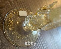 RARE vintage MURANO hand blown goblet with dolphine and 24k gold base