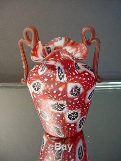 Rare 1940's Vintage Fratelli Toso Flower Miniature Red Millefiori Vase Murano