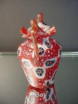 Rare 1940's Vintage Fratelli Toso Flower Miniature Red Millefiori Vase Murano