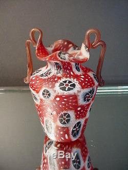 Rare 1940's Vintage Fratelli Toso Flower Miniature Red Millefiori Vase Murano