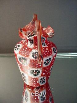 Rare 1940's Vintage Fratelli Toso Flower Miniature Red Millefiori Vase Murano