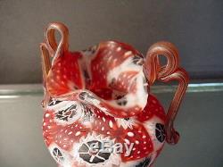 Rare 1940's Vintage Fratelli Toso Flower Miniature Red Millefiori Vase Murano