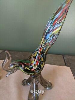 Rare Authentic 2 Murano Italy Multi Colored Hand Blown Glass Birds Of Paradise